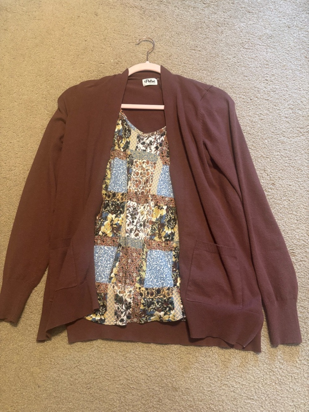 Women's Open-Front Brown Cardigan Sweater with Matching Tank